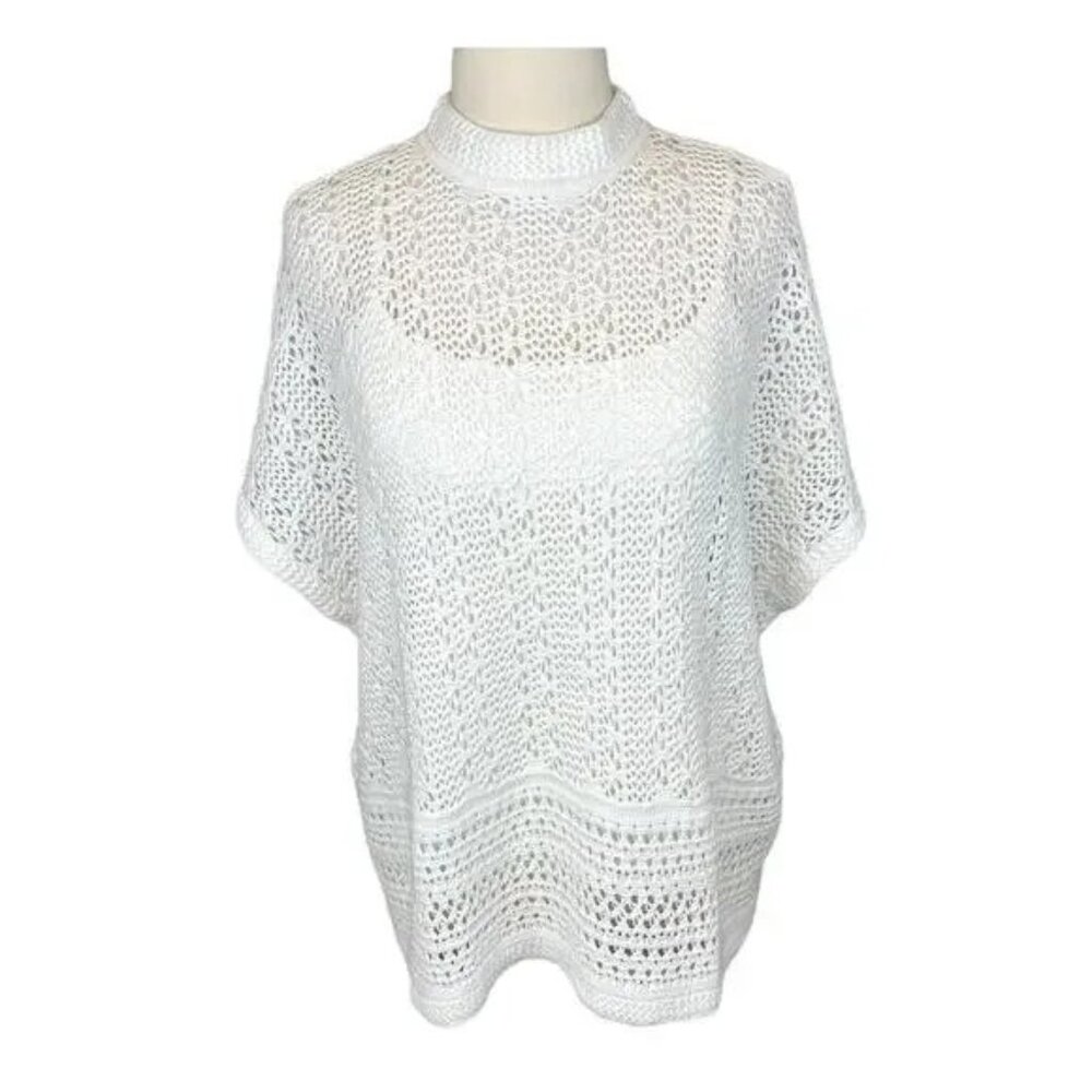 TOPSHOP | Open Knit Mock Neck Pointelle Oversize Boxy Sweater (SZ - XS)